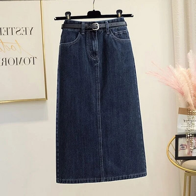 Ženska elegantna traper suknja u starom korejskom stilu, modna ležerna Harajuku ulična odjeća s visokim strukom, šik ravna suknja Novo