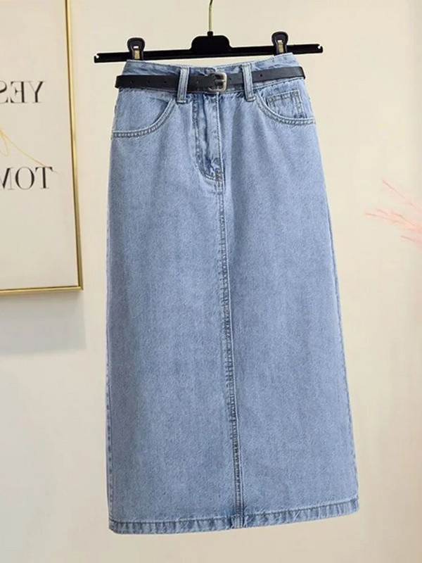 Ženska elegantna traper suknja u starom korejskom stilu, modna ležerna Harajuku ulična odjeća s visokim strukom, šik ravna suknja Novo
