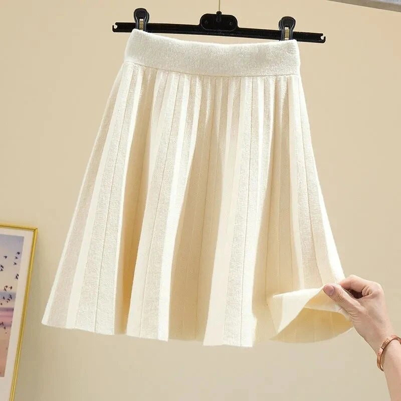 Lucyever 2022 Jar/Leto Dámska skladaná sukňa Jednofarebná pletená sukňa s vysokým pásom Dámska kórejská móda A-Line krátke sukne