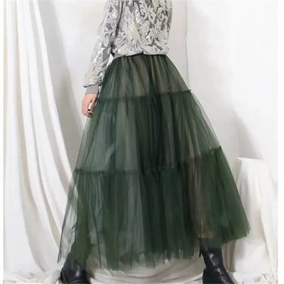 Fodor Tutu redőzött szoknya Női Magas derekú Nagy Swing Vintage Tüll Szoknya Koreai Barna Zöld Hálós Hosszú szoknya Ruházat Utcai ruházat