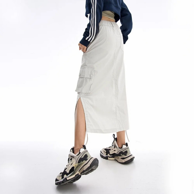 Y2k Cargo Midi svārki Sieviešu retro ielas apģērba kabata ar augstu vidukli sānos sadalīti svārki taisni gari svārki
