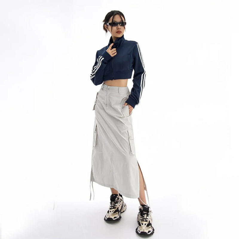 Y2k Cargo Midi svārki Sieviešu retro ielas apģērba kabata ar augstu vidukli sānos sadalīti svārki taisni gari svārki