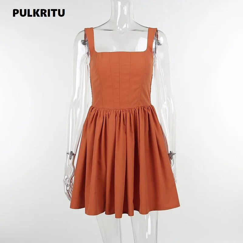 Dámske sexy priliehavé plisované šaty Pulkritu s ramienkami, štvorcovým výstrihom, štíhle streetwear mini šaty, leto 2022