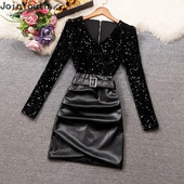 Rochie de iarnă pentru femei, rochii din piele, mozaic, coreeană, cu paiete grele, slim fit, rochii de petrecere, pliate, bodycon, pentru femei