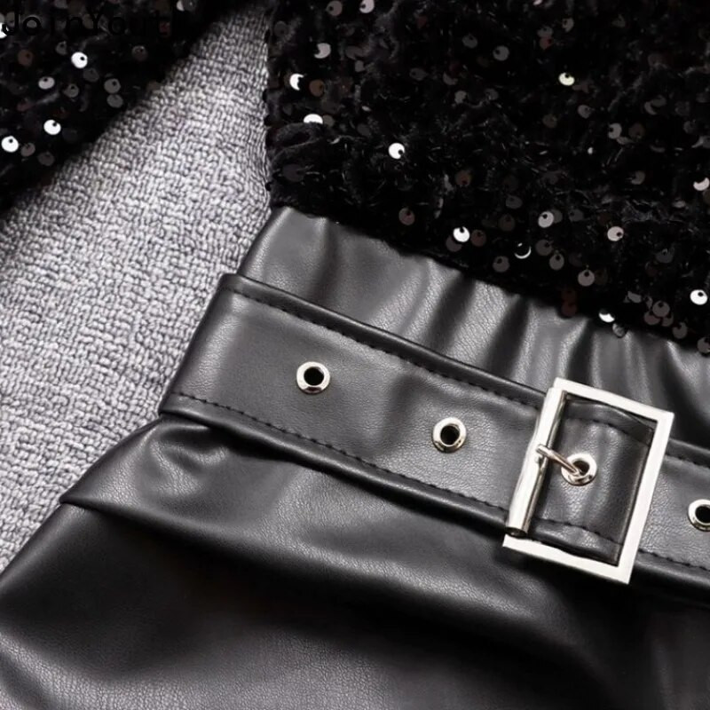 Rochie de iarnă pentru femei, rochii din piele, mozaic, coreeană, cu paiete grele, slim fit, rochii de petrecere, pliate, bodycon, pentru femei