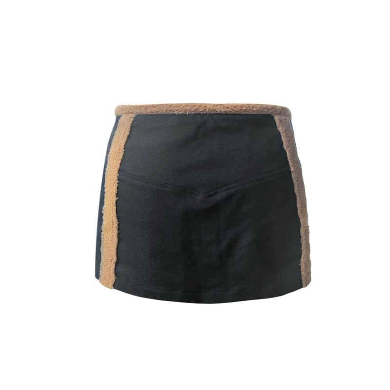 Fusta de blugi Xingqing y2k anii 2000 estetică femei vintage cu talie joasă cu ochiuri încrucișate cu patchwork fustă scurtă de blugi Streetwear