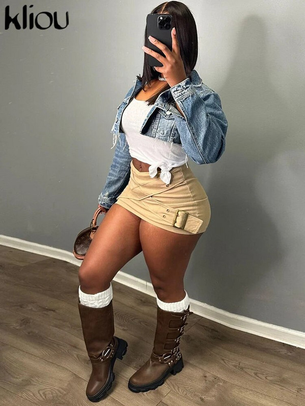 Kliou Dámske ležérne úzke sukne s prackou, vysoký pás, úzke, jednofarebné, mini nohavice, stručné dievčenské trendy, základné streetwear