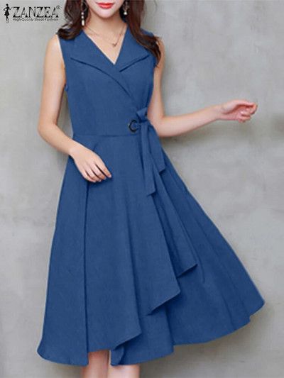 2023 ZANZEA Ljetna elegantna haljina bez rukava bez rukava Ženska modna haljina za uredski rad Ležeran midi vestido a-kroja
