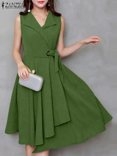 2023 ZANZEA Ljetna elegantna haljina bez rukava bez rukava Ženska modna haljina za uredski rad Ležeran midi vestido a-kroja