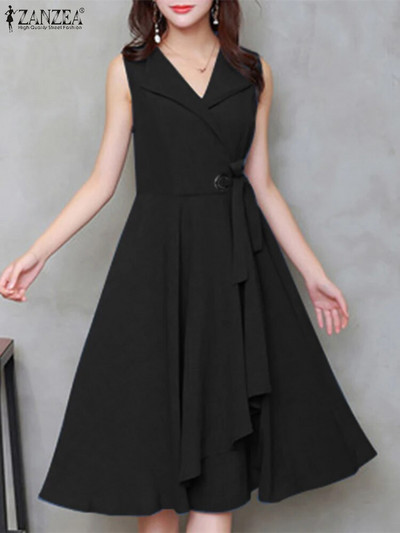2023 ZANZEA Ljetna elegantna haljina bez rukava bez rukava Ženska modna haljina za uredski rad Ležeran midi vestido a-kroja