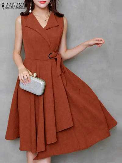 2023 ZANZEA Ljetna elegantna haljina bez rukava bez rukava Ženska modna haljina za uredski rad Ležeran midi vestido a-kroja