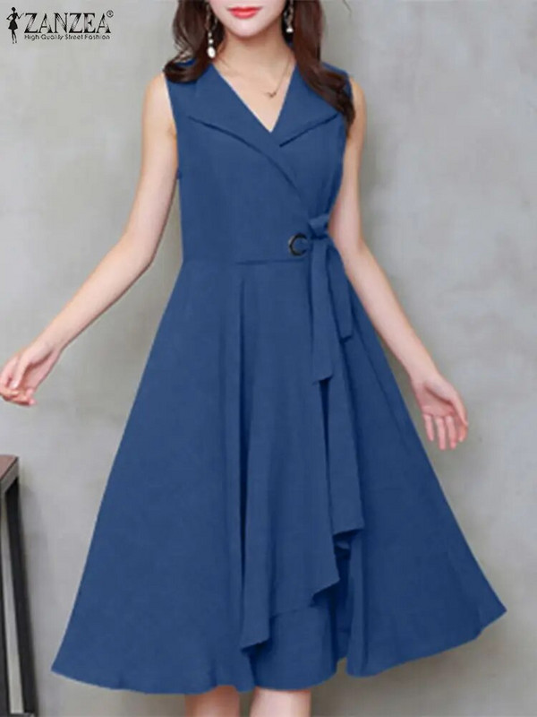 2023 ZANZEA Ljetna elegantna haljina bez rukava bez rukava Ženska modna haljina za uredski rad Ležeran midi vestido a-kroja
