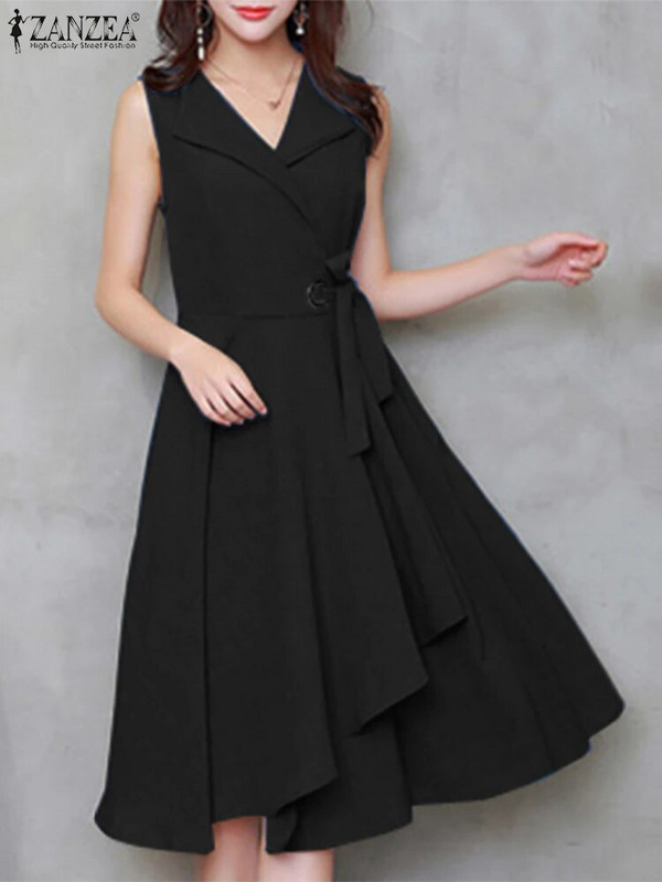 2023 ZANZEA Ljetna elegantna haljina bez rukava bez rukava Ženska modna haljina za uredski rad Ležeran midi vestido a-kroja