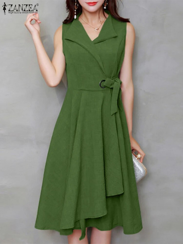 2023 ZANZEA Ljetna elegantna haljina bez rukava bez rukava Ženska modna haljina za uredski rad Ležeran midi vestido a-kroja