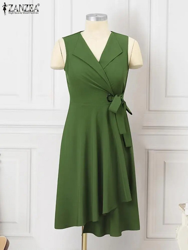 2023 ZANZEA Ljetna elegantna haljina bez rukava bez rukava Ženska modna haljina za uredski rad Ležeran midi vestido a-kroja