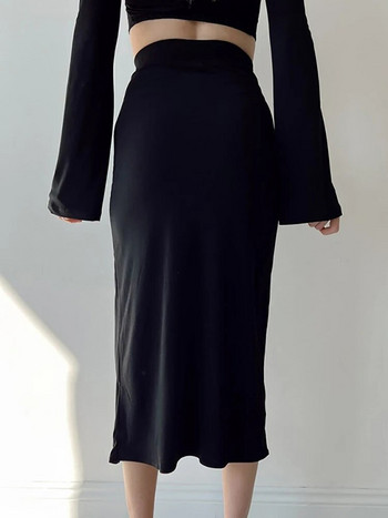 HOUZHOU Σέξι ψηλή σχιστή μακριά φούστα Bodycon Γυναικεία Κομψή μόδα Ψηλόμεση Διπλώσεις Μασίφ Μολύβι Φούστα Νυχτερινής Λέσχης για πάρτι