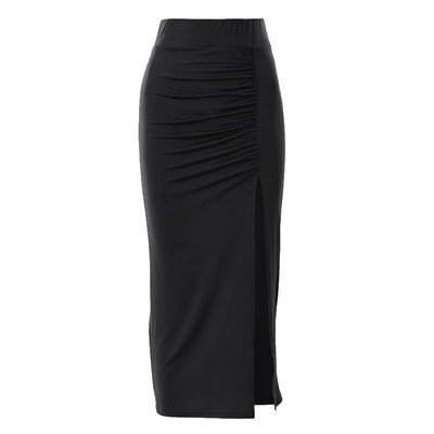 HOUZHOU Seksi visoka dugačka suknja s dugim krojem Ženska elegantna modna nabora visokog struka Jednobojna pencil suknja Outfit za noćni klub za zabave
