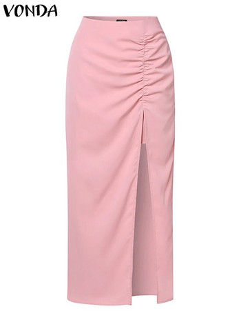 VONDA Дамски офис дамски поли 2023 Модни елегантни едноцветни поли Секси долнища на плисирана пола с висока талия и средна дължина
