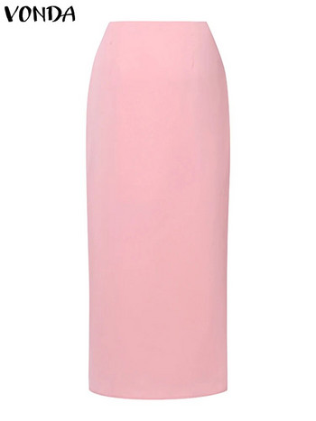 VONDA Дамски офис дамски поли 2023 Модни елегантни едноцветни поли Секси долнища на плисирана пола с висока талия и средна дължина