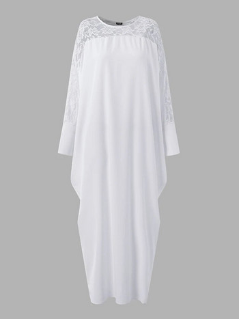 VONDA Plus Size Γυναικείο φόρεμα 2023 Μαξί Καλοκαιρινό σαλονάκι μακρυμάνικο λευκό δαντελένιο γυναικείο συνονθύλευμα διακοπών Casual Long Vestido