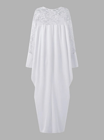 VONDA Големи размери Дамска макси рокля 2023 Лятна рокля с дълъг ръкав Бяла дантелена роба Женска празнична пачуърк ежедневна дълга риза