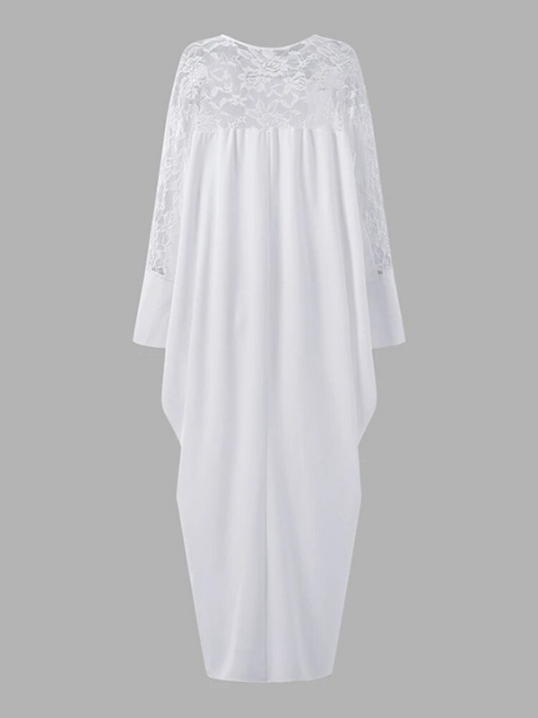 VONDA Plus Size Femei 2023 Rochie Maxi Rochie de vară Rochie de soare cu mânecă lungă Robă de dantelă albă pentru femei de vacanță Mozaic Casual Rochie lungă