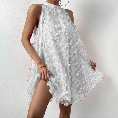 Rochie de petrecere de seară pentru femei, cu aplicații de fluture, suprapunere din plasă, rochie fără mâneci, cu gât, rochie mini de cocktail de vară 2024 Rochii