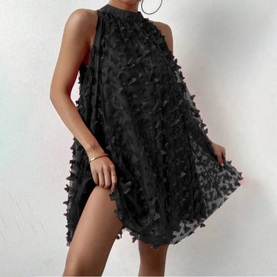 Rochie de petrecere de seară pentru femei, cu aplicații de fluture, suprapunere din plasă, rochie fără mâneci, cu gât, rochie mini de cocktail de vară 2024 Rochii