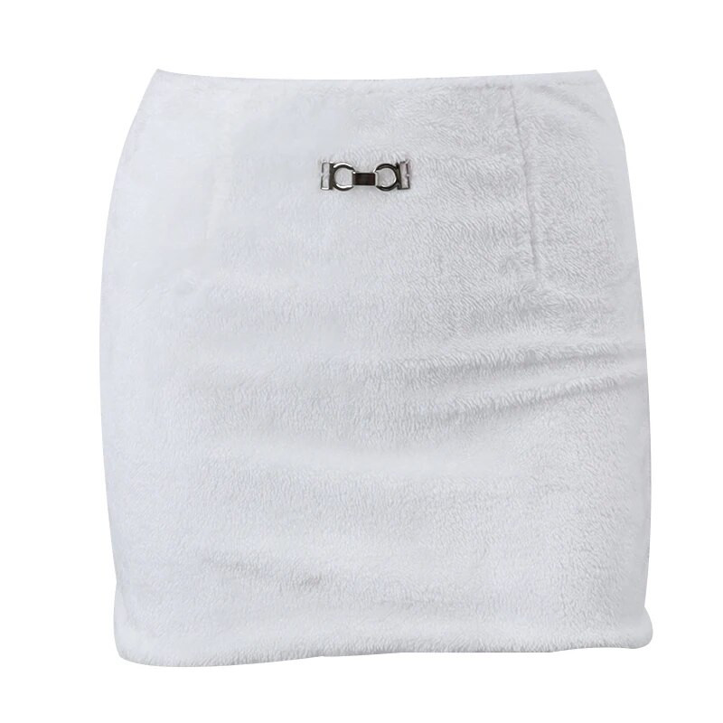 Xeemilo Y2K krznena metalna ukrasna suknja Estetska suknja s patentnim zatvaračem na leđima visokog struka, kratke suknje na bokovima, jesen, zima, uska, tanka mini haljina