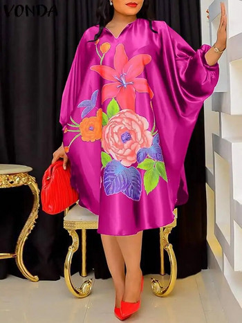 Μεγάλο μέγεθος 5XL VONDA Γυναικεία Sundress 2024 Φθινοπωρινό Μποέμ με φλοράλ εμπριμέ Κομψό φόρεμα μίντι με μανίκια 3/4 casual loose ρετρό ρόμπα