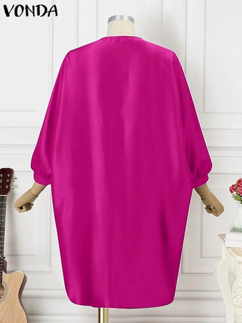 Μεγάλο μέγεθος 5XL VONDA Γυναικεία Sundress 2024 Φθινοπωρινό Μποέμ με φλοράλ εμπριμέ Κομψό φόρεμα μίντι με μανίκια 3/4 casual loose ρετρό ρόμπα
