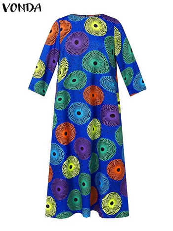 Plus Size 5XL VONDA Vintage Μακρύ Φόρεμα Γυναικεία Μόδα Φθινοπωρινό Μποέμ με εμπριμέ Maxi Sundress Casual Loose 3/4 μανίκια ρόμπα πάρτι