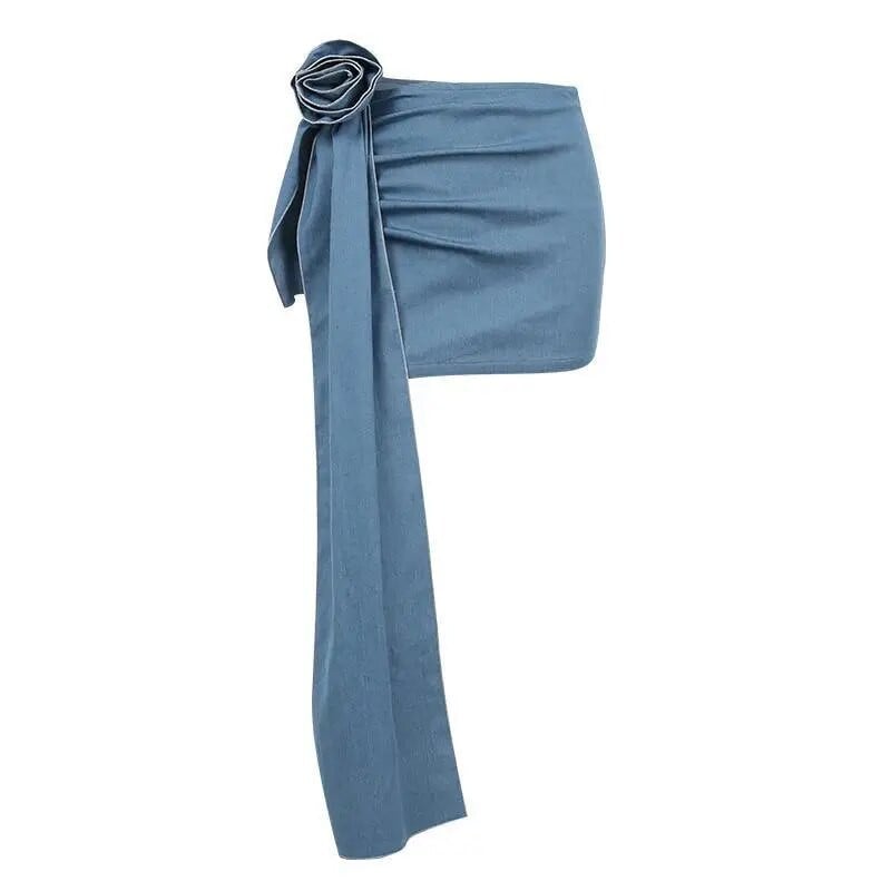 KOXINVES Niche plisirana seksi jednobojna ženska suknja 2024. Ljeto Slim Fit Fashion Big Flower Fake Denim Temperament Short WS469