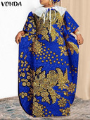 Plus veličina 5XL VONDA Ljetna maksi duga haljina Ženska boemska haljina s printom Kratkih rukava Čipkana patchwork ležerna široka haljina za zabavu