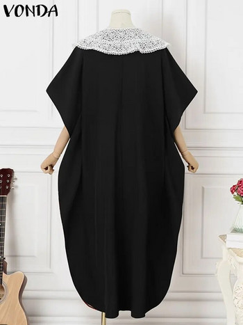Μεγάλο μέγεθος 5XL VONDA Καλοκαιρινό μάξι μακρύ φόρεμα Γυναικεία μποέμ με εμπριμέ ρούχο με κοντό μανίκι δαντέλα συνονθύλευμα casual loose ρόμπα πάρτι