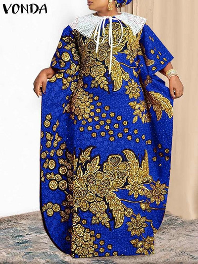Plus veličina 5XL VONDA Ljetna maksi duga haljina Ženska boemska haljina s printom Kratkih rukava Čipkana patchwork ležerna široka haljina za zabavu