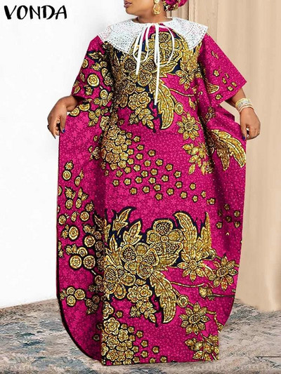 Plus veličina 5XL VONDA Ljetna maksi duga haljina Ženska boemska haljina s printom Kratkih rukava Čipkana patchwork ležerna široka haljina za zabavu