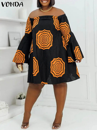 Plus veličina 5XL VONDA boemska haljina Ženska ljetna Mini Vestidos s otvorenim ramenima s cvjetnim printom Vintage Ležerni ogrtač dugih rukava
