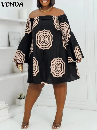 Plus veličina 5XL VONDA boemska haljina Ženska ljetna Mini Vestidos s otvorenim ramenima s cvjetnim printom Vintage Ležerni ogrtač dugih rukava