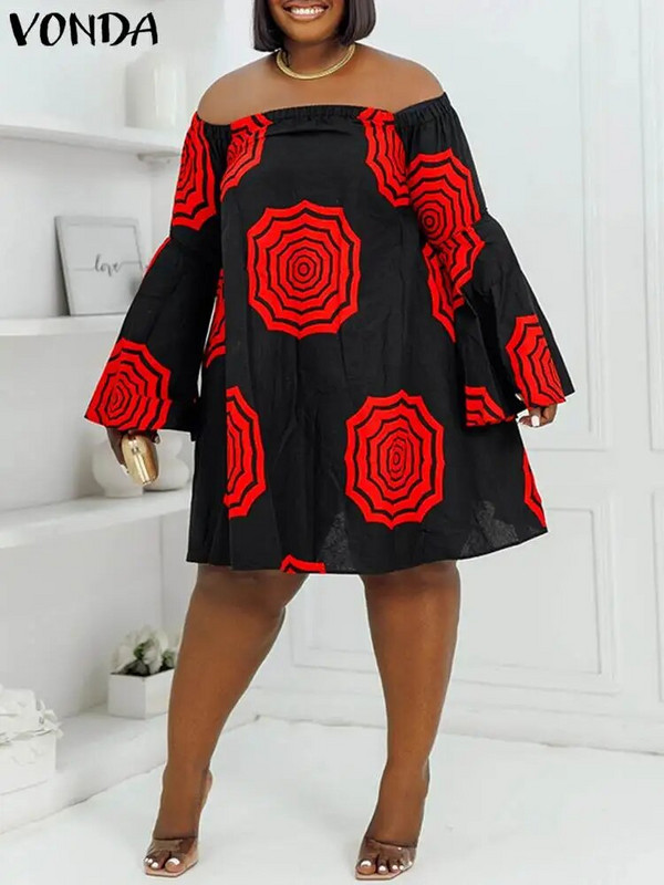 Plus veličina 5XL VONDA boemska haljina Ženska ljetna Mini Vestidos s otvorenim ramenima s cvjetnim printom Vintage Ležerni ogrtač dugih rukava