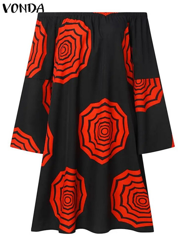 Plus veličina 5XL VONDA boemska haljina Ženska ljetna Mini Vestidos s otvorenim ramenima s cvjetnim printom Vintage Ležerni ogrtač dugih rukava