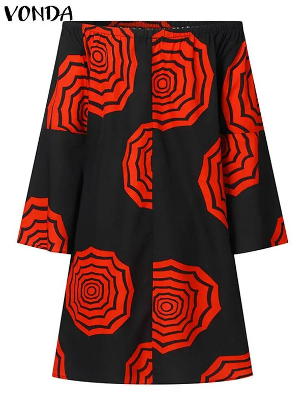 Plus veličina 5XL VONDA boemska haljina Ženska ljetna Mini Vestidos s otvorenim ramenima s cvjetnim printom Vintage Ležerni ogrtač dugih rukava