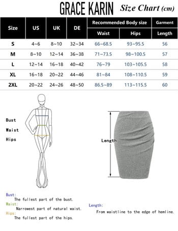 GRACE KARIN Дамски елегантни поли с рюсти Сатенени поли с дължина до коляното Slim Fit Бизнес пола с висока талия Парти поли по тялото OL Работно облекло