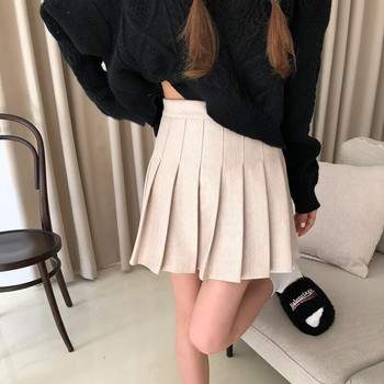Χειμερινή χοντρή μάλλινη πλισέ φούστα Ολόσωμο ψηλόμεσο αδυνάτισμα BM μονόχρωμη κοντή φούστα Γυναικεία μαύρη φούστα
