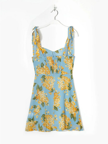 Καλοκαιρινά Γυναικεία Φορέματα 2023 Sweetheart Λαιμόκοψη Αμάνικο λουράκι γραβάτα με λουλουδάτο τύπωμα Μίνι φόρεμα Γυναίκα Sundress Beach Style