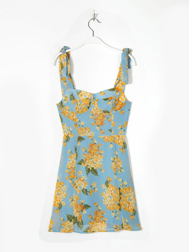 Ljetne haljine za žene 2023. Mini haljina bez rukava s dugim izrezom i remenčićem s cvjetnim printom Ženska sarafana za odmor u stilu plaže