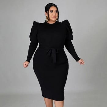 SOMO Plus Size Casual μονόχρωμο Commuter Μεσαίο Μακρύ Φόρεμα Γυναικείο Μακρυμάνικο Μόδα O-Neck Slim φόρεμα Χονδρική Dropshipping