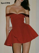 Seksīga sarkana mini kleita ar slīpu kakla izgriezumu sievietei Eleganta bez piedurknēm bez atzveltnes sieviešu īsās kleitas banketu svinībām