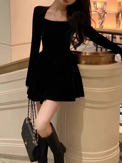 Elegantna ženska haljina dugih rukava Vintage haljina u francuskom stilu Tanka mini Fairycore Jednobojna slatka nova jesensko-zimska haljina 2023.