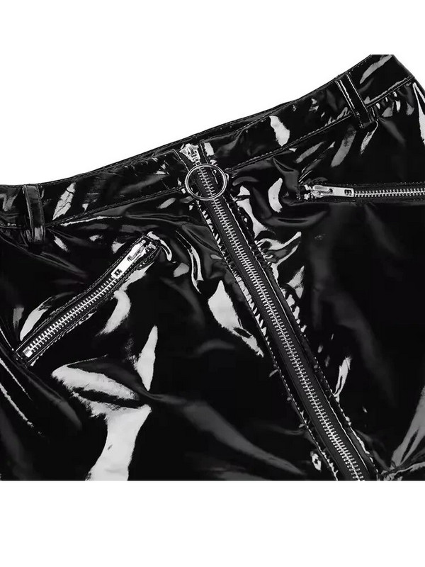 S-4XL kõrge vöökohaga Wet Look PVC tõmblukuga pliiatsi seelik läikiv PU nahast mikro miniseelikud sukkpüksid Seksikas pakett Hip Faldas tänavarõivad